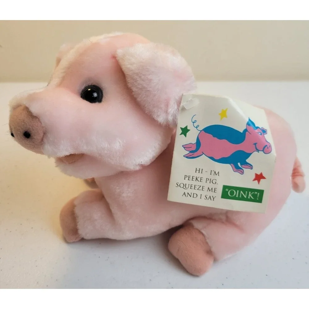 VTG Metacom Peeke Pig Talking Farmyard Plush Toy Squeeze Oink Pnk *Flaw no Sound